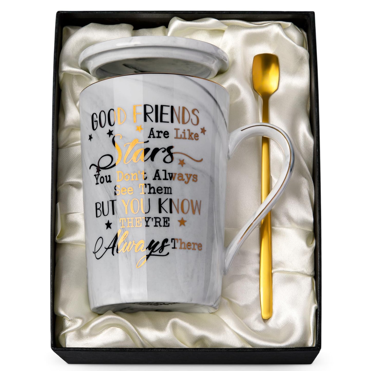 Best Friend Birthday Gifts for Women, Friendship Gifts for Women, Unique Birthday Valentines Day Gift Ideas for Her, Friends Female, Besties, BFF Ceramic Marble Coffee Mug Gift Box Printed Gold 14 oz