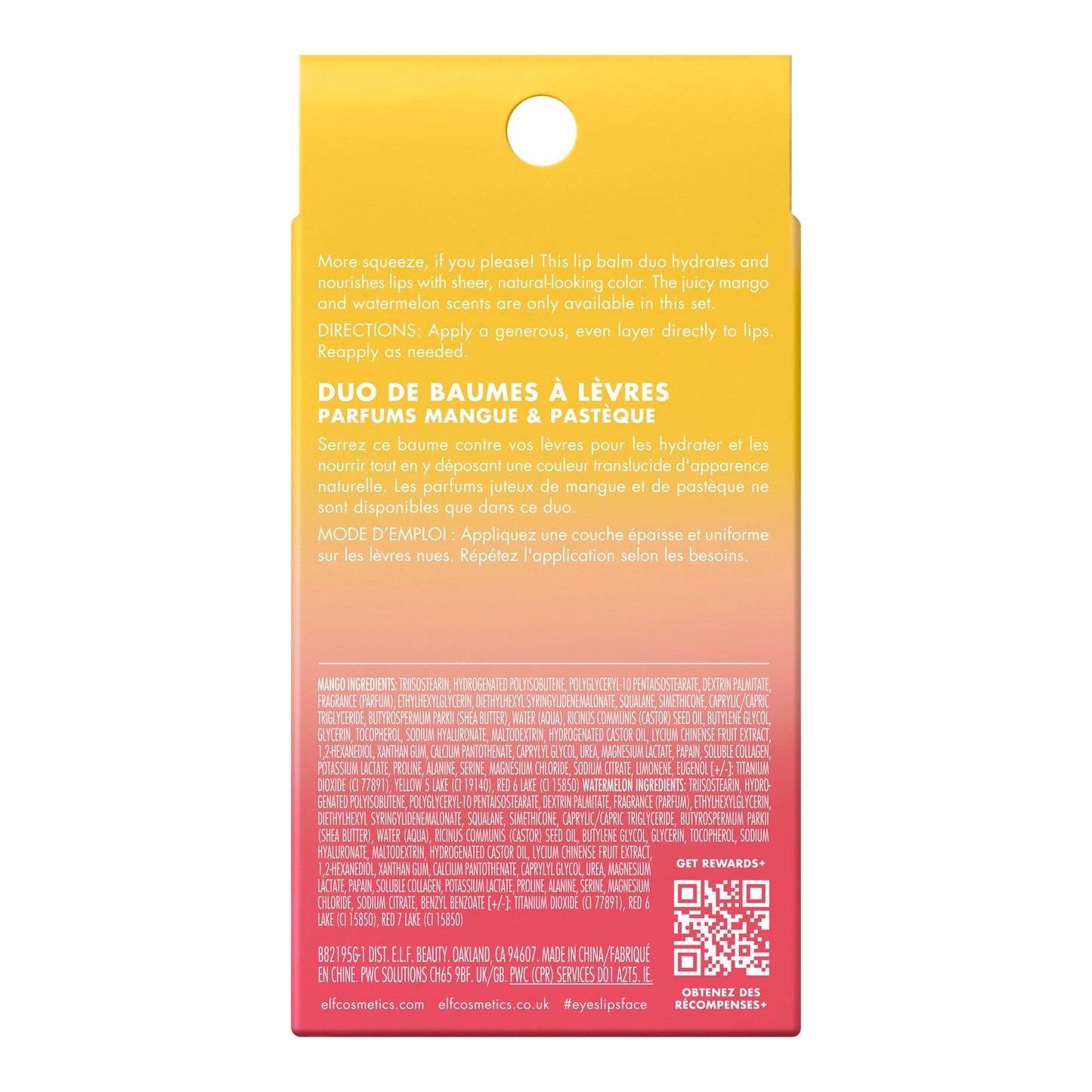 e.l.f. Squeeze Me More Lip Balm Duo, Moisturizing Balm For A Sheer Tint Of Color, Made With Hyaluronic Acid, Vegan & Cruelty-Free, Cherry & Bubblegum
