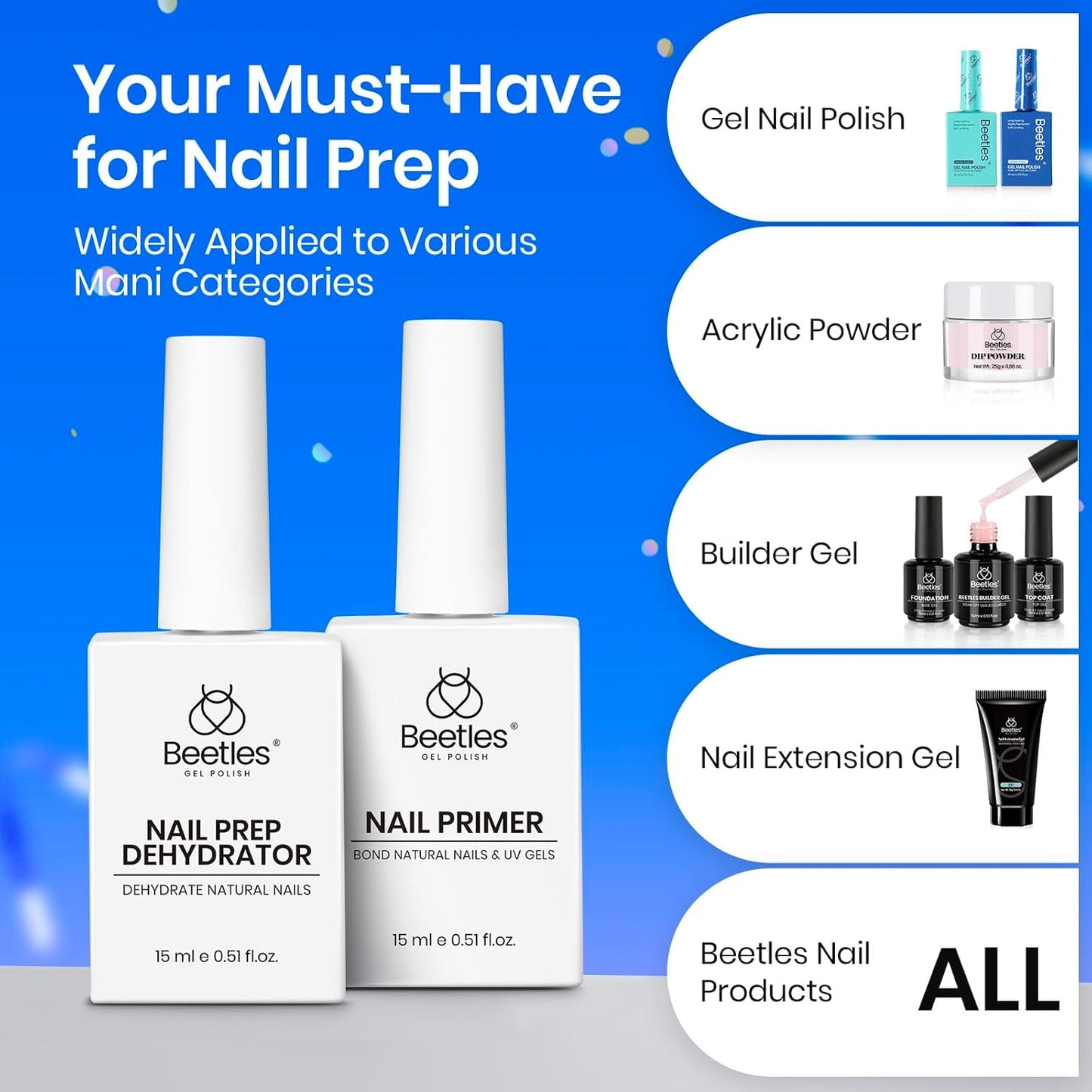 Beetles 3Pcs Builder Nail Gel Set | 15ml No Wipe Top Coat & Base Coat | Long-Lasting Shine for Women