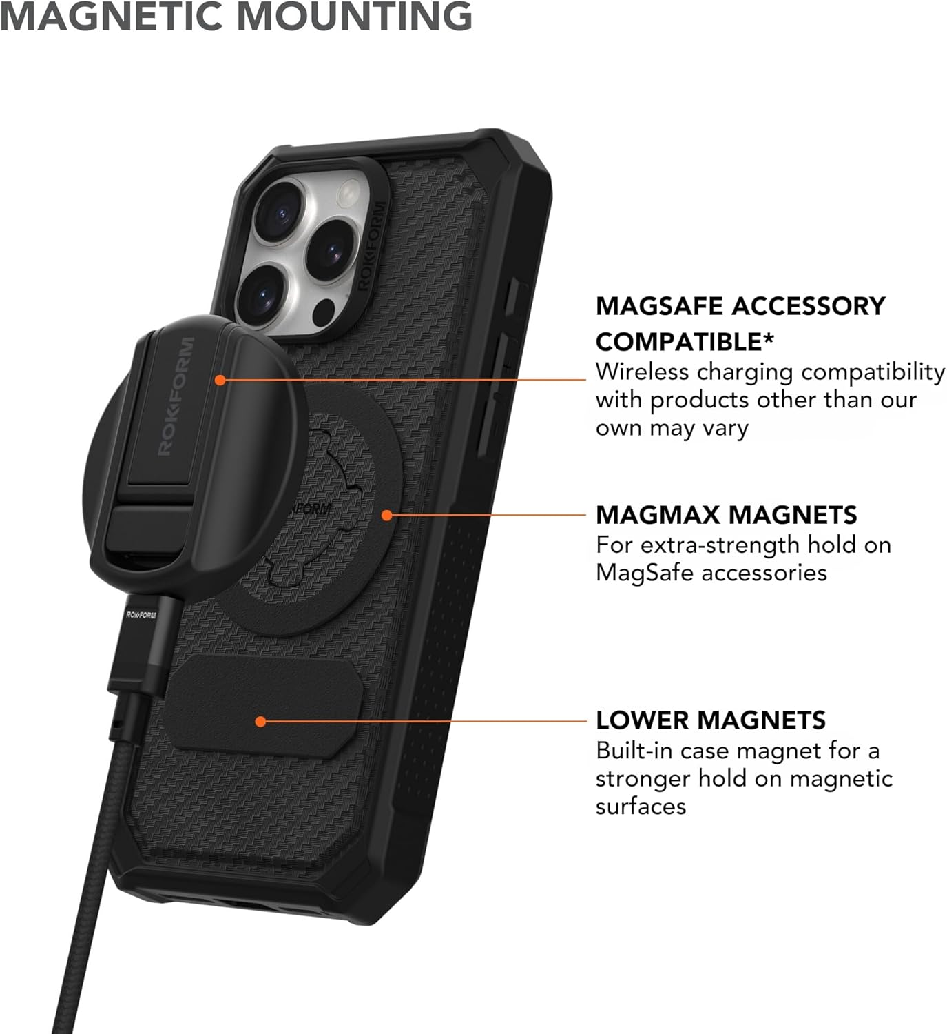 Rokform Rugged Case Compatible with iPhone 16 Pro Max, Magnetic Cover (Black)