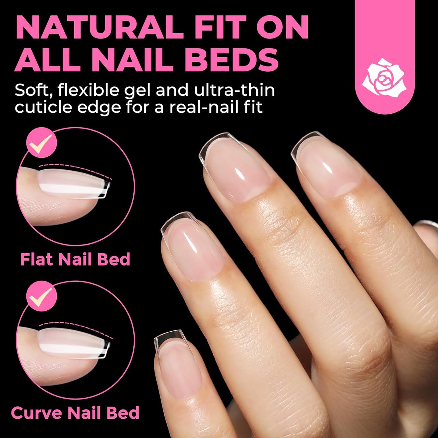 UNA GELLA 504Pcs Short Coffin Gel Press-On Nails | Pre-Etched For Women