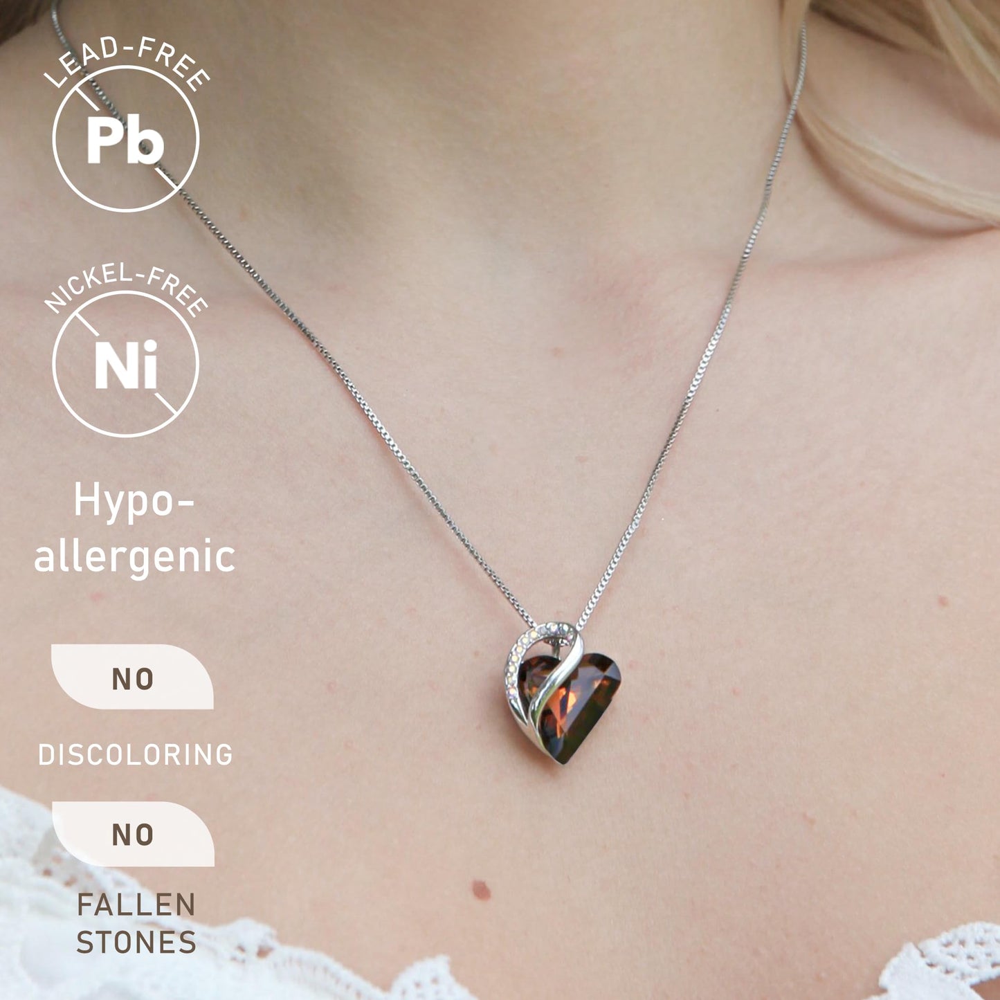 Leafael Valentine's Day Gift Necklaces for Women, Infinity Love Birthstone Heart Crystal Pendant, Birthday Anniversary Jewelry for Wife, Mom, and Her, Silver Plated, 18" + 2" Adjustable Chain