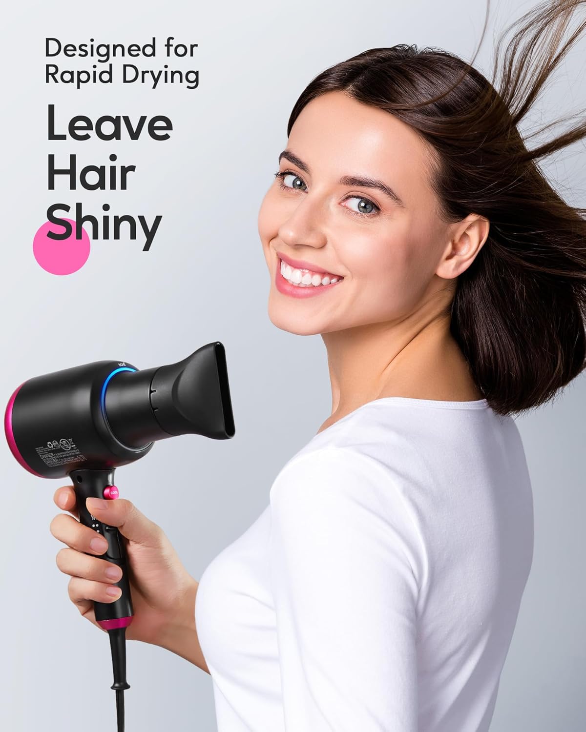 Ionic Blow Dryer for Curly Hair | 1875W Fast Drying with Diffuser | Grey