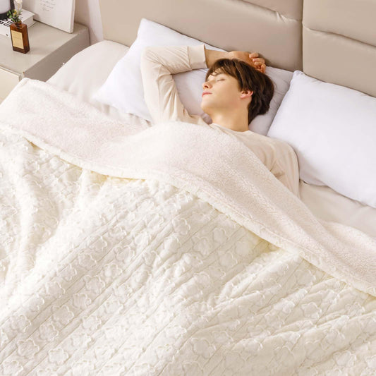 Bearhug Electric Blanket King Size 100" x 90", Dual Controller Heated Blanket, White Flower Patterns Faux Fur & Warm Sherpa, 10-Heat Levels & 1-12H Auto Off,ETL, Machine Washable