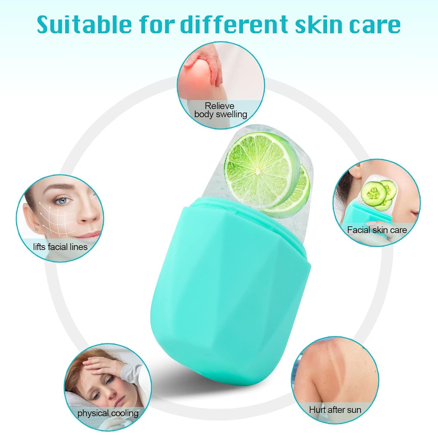 Ice Roller for Face, Qewro Silicone for Tone skin, Reusable Eye Puffiness Relief, Ice Roller Mold for Neck, Facial Roller to Remove Fine Lines Pores Anti Wrinkles (Pink)