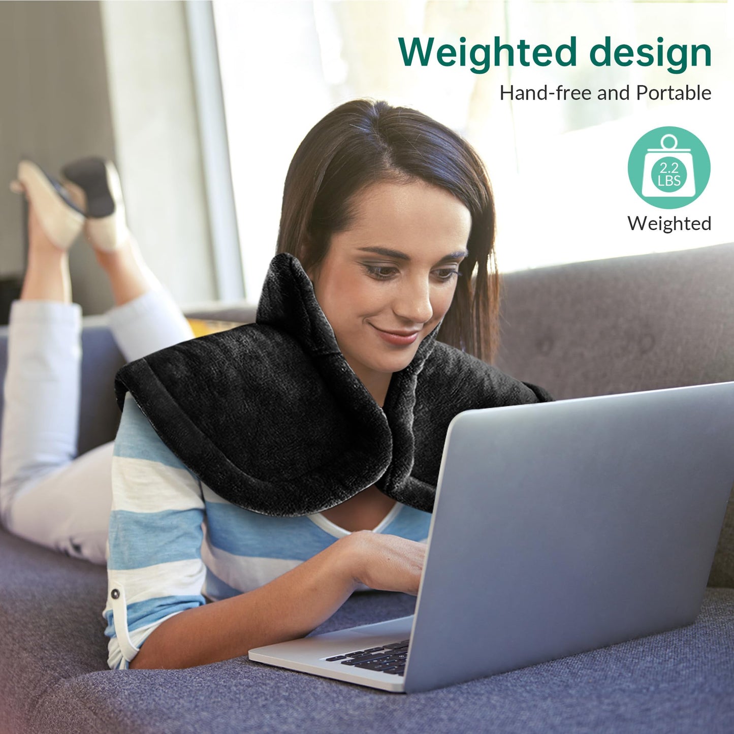 Snailax Heating Pad for Back Pain Relief, Christmas Gifts, Large Heating Pad for Neck Shoulder Back, Neck Warmer Weighted Wearable Back Heated Pad, Auto Shut Off, (Grey)
