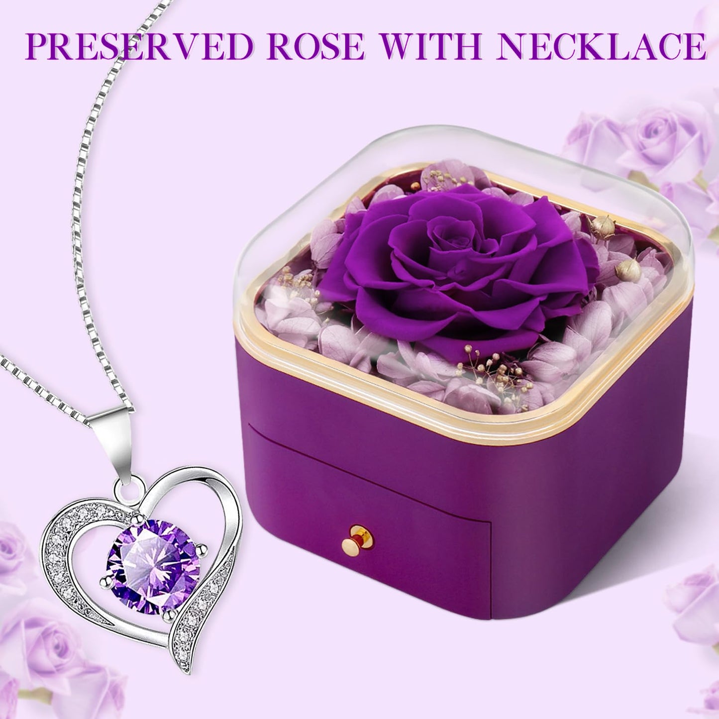 Beferr Valentines Day Gifts for Her Preserved Real Rose with Necklace Eternal Roses Forever Flowers for Delivery Prime Mothers Anniversary Birthday Gifts for Women Mom Grandma Wife Daughter Girlfriend