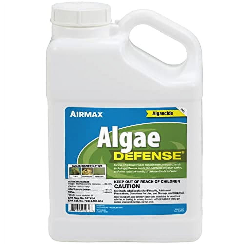 Algae Defense, EPA Registered Algaecide Pond & Lake Water Treatment, Floating Moss, Green Slime Scum & Chara Killer for Large Ponds & Lakes, Outdoor Liquid Spray Copper Based Solution, 1 Gallon