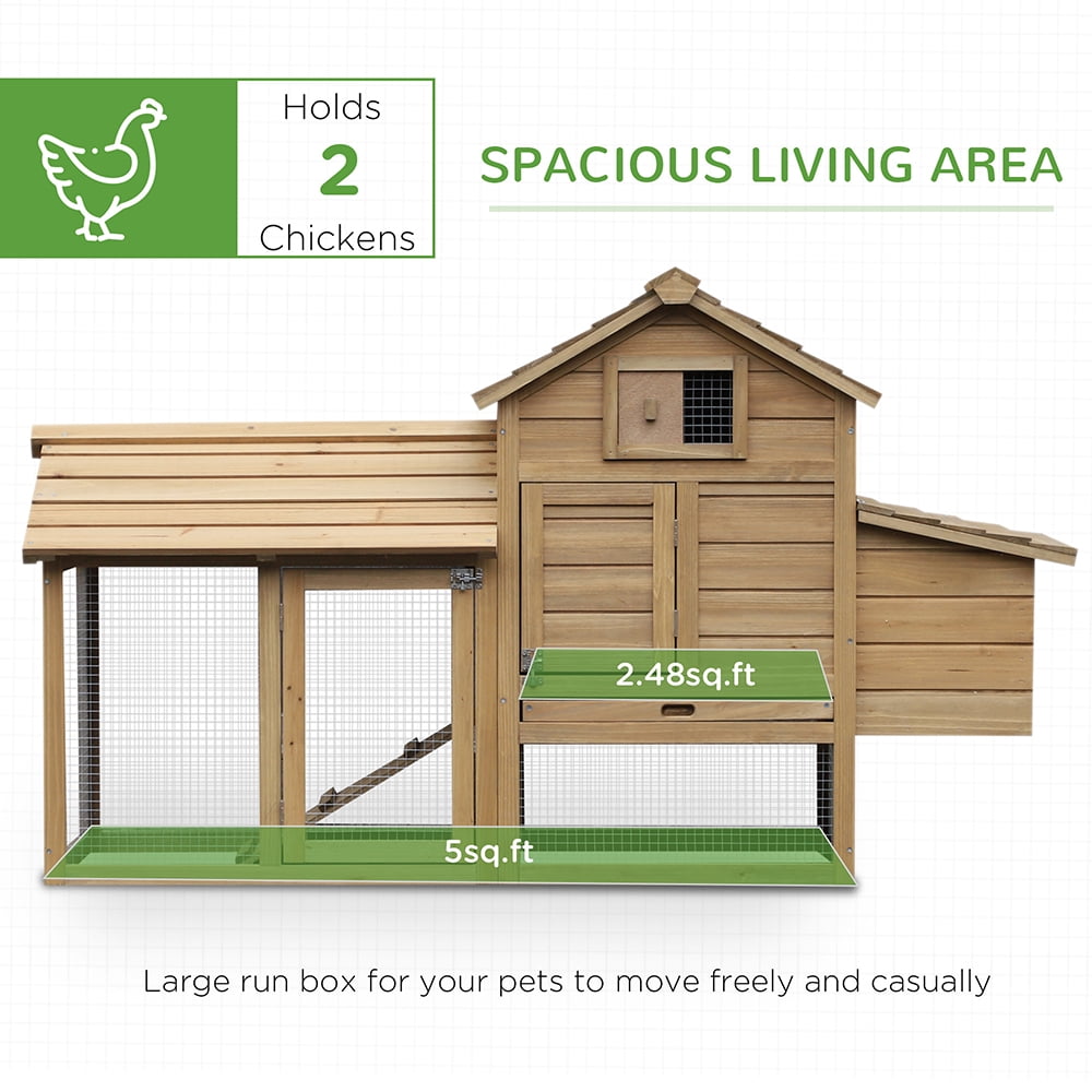 MIDOQIN 59" Wooden Chicken coop, Small Hen House with 2 Doors, Nesting Box & Removable Tray Poultry Cage for Outdoor Backyard