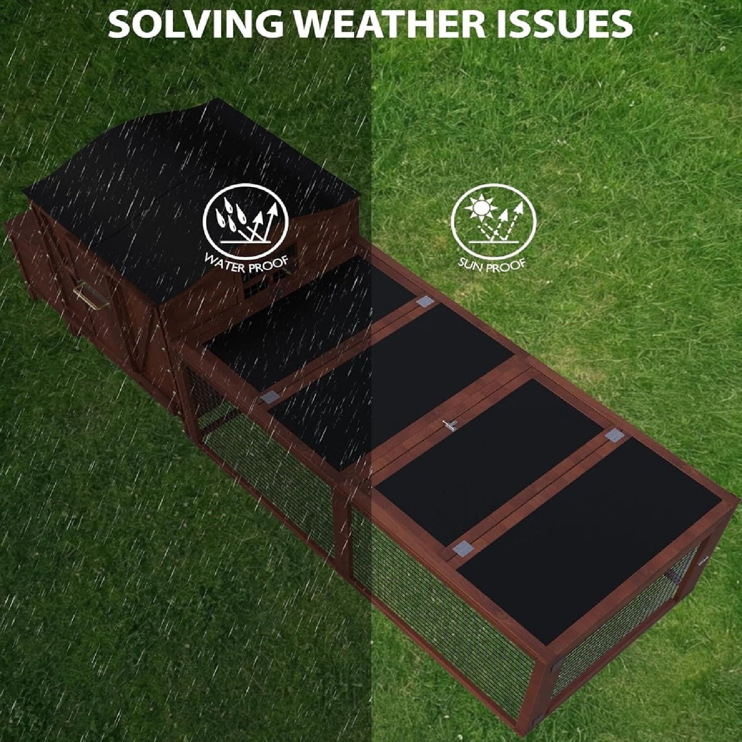 M optimized Wooden Chicken Coop for 3-5 Chickens, 106in Outdoor Run, Waterproof Roof, Nesting Box, Pull Out Trays and Ramp, Red