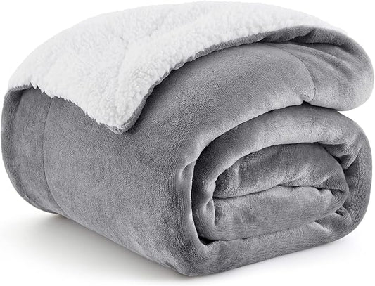 Bedsure Sherpa Fleece Throw Blanket for Couch - Thick and Warm Blanket for Winter, Soft Fuzzy Plush Throw Gift for Women, Grey, 50x60 Inches