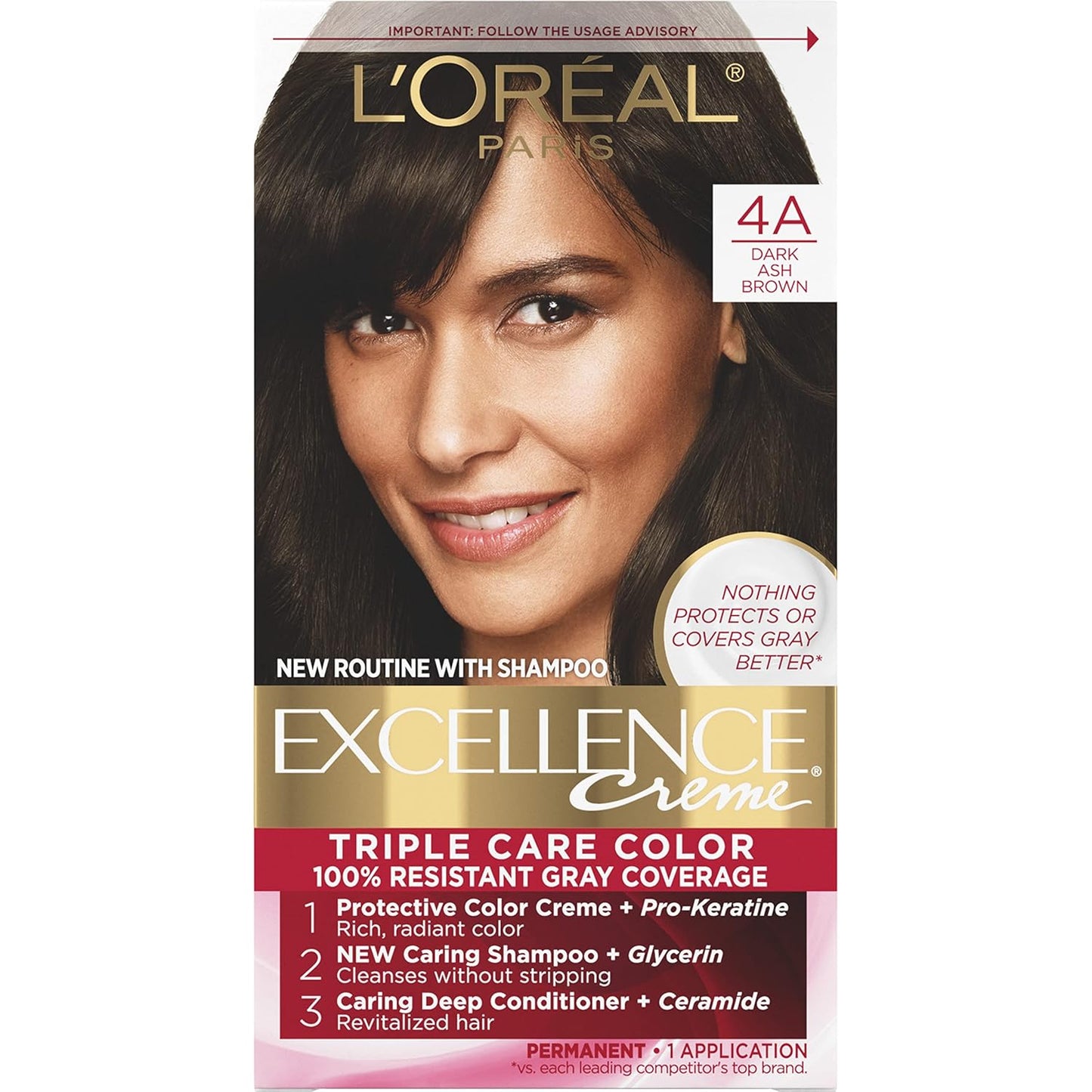 Permanent Hair Color | L'Oreal Paris Excellence Creme | 1 Black | 8-Week Gray Coverage