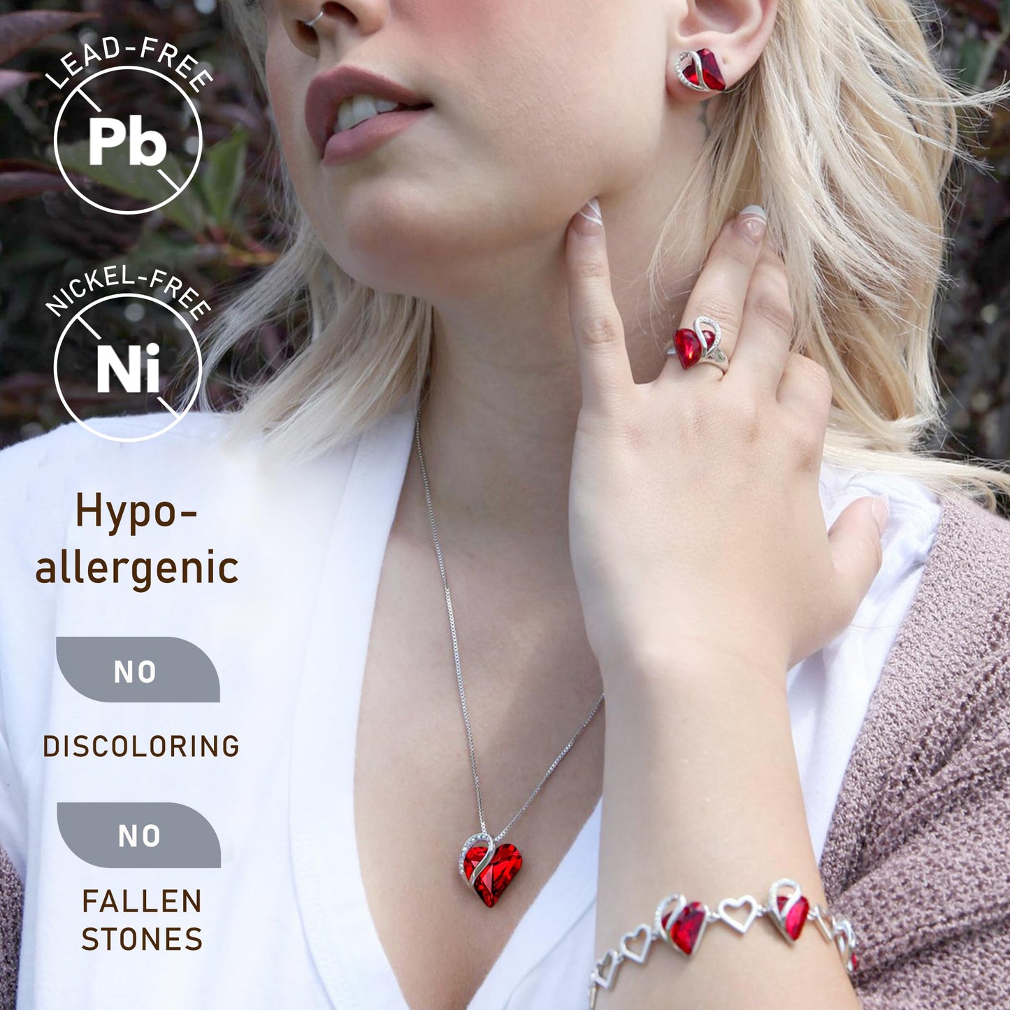 Leafael Valentine's Day Gift Necklaces for Women, Infinity Love Birthstone Heart Crystal Pendant, Birthday Anniversary Jewelry for Wife, Mom, and Her, Silver Plated, 18" + 2" Adjustable Chain
