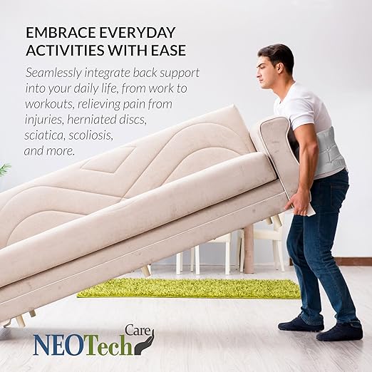 NeoTech Care Adjustable Double Pull Lumbar Brace/Lower Back Belt (Grey, Size L)