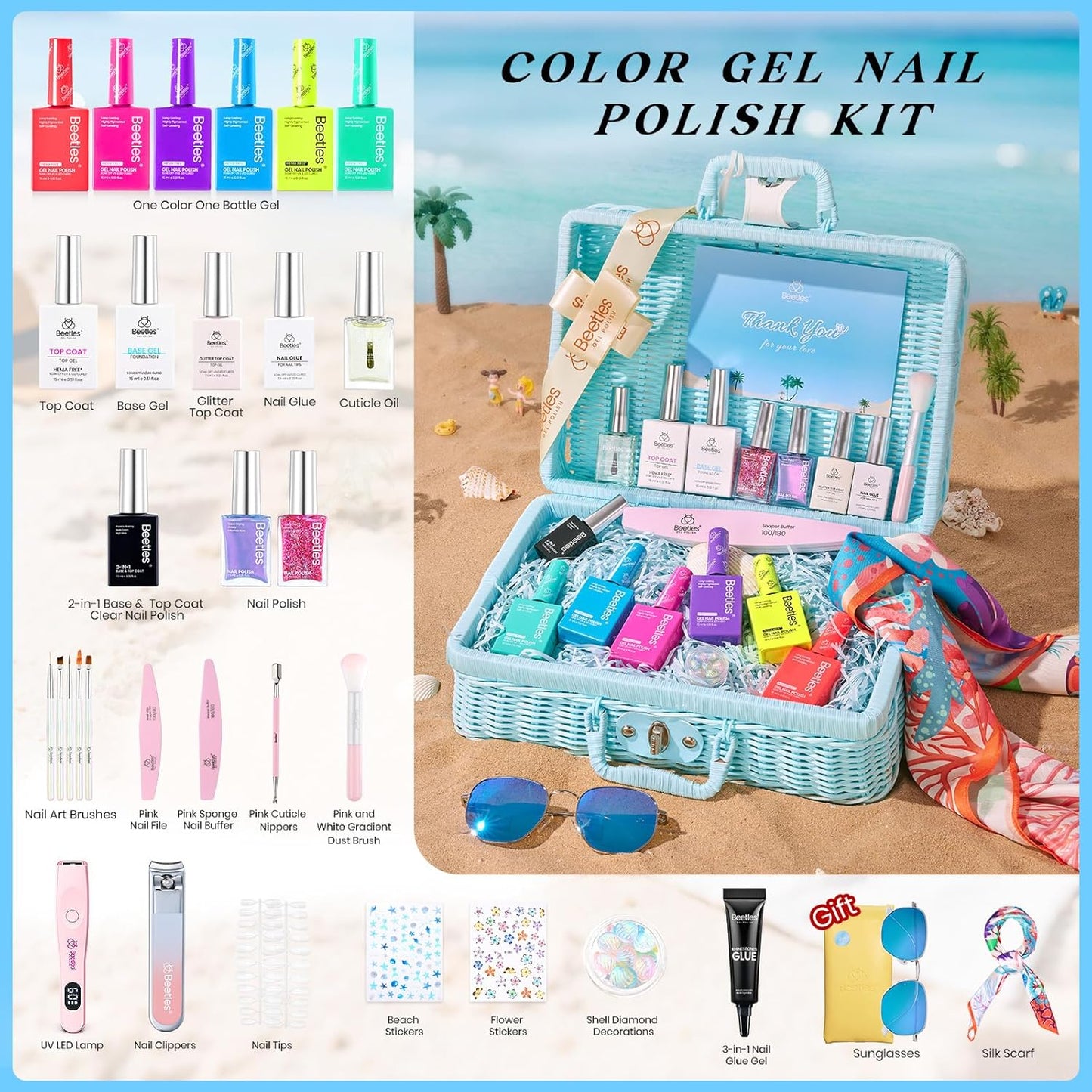 Beetles 36-Color Gel Nail Polish Set | Sparkle & Glitter | Manicure Kit for Women