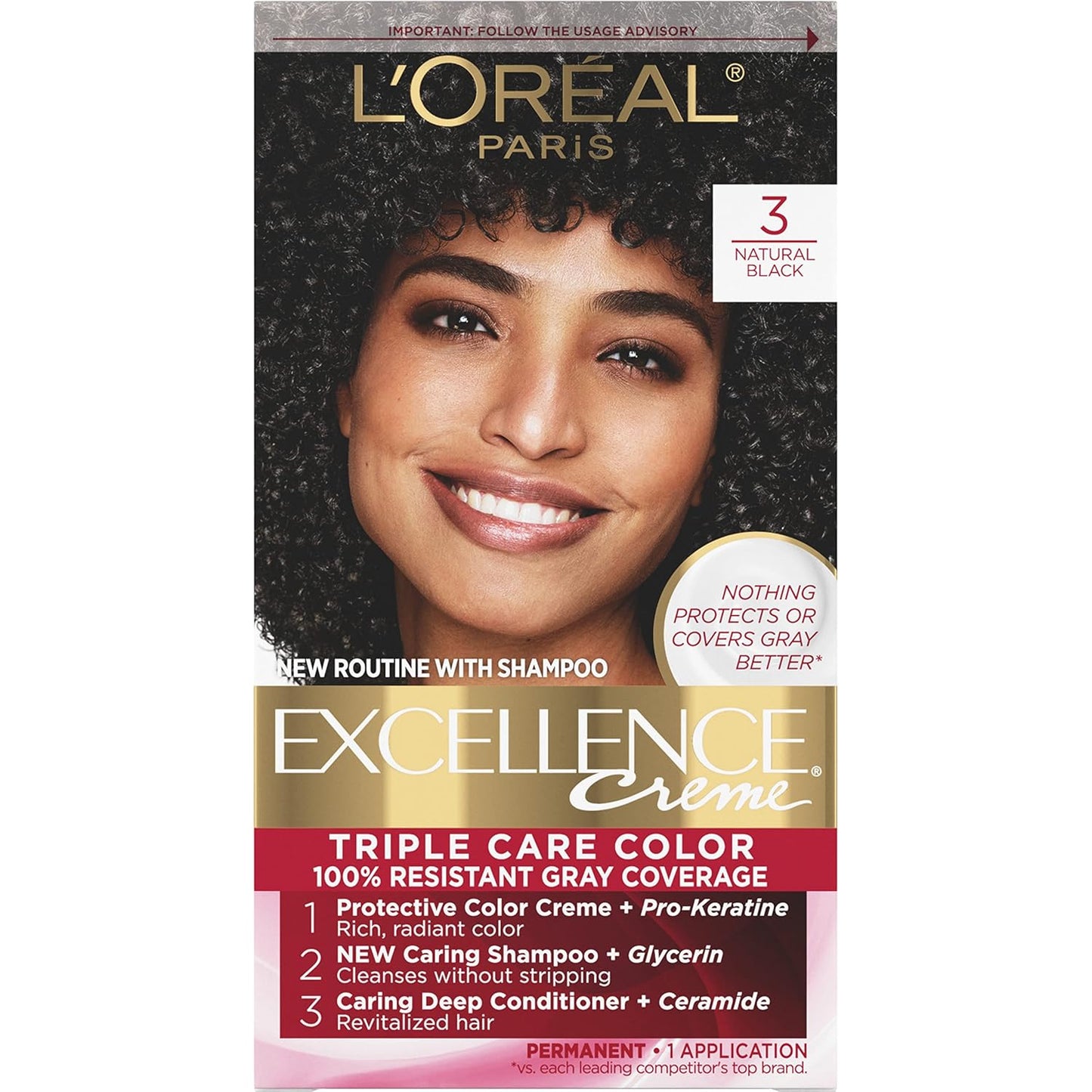 Permanent Hair Color | L'Oreal Paris Excellence Creme | 1 Black | 8-Week Gray Coverage