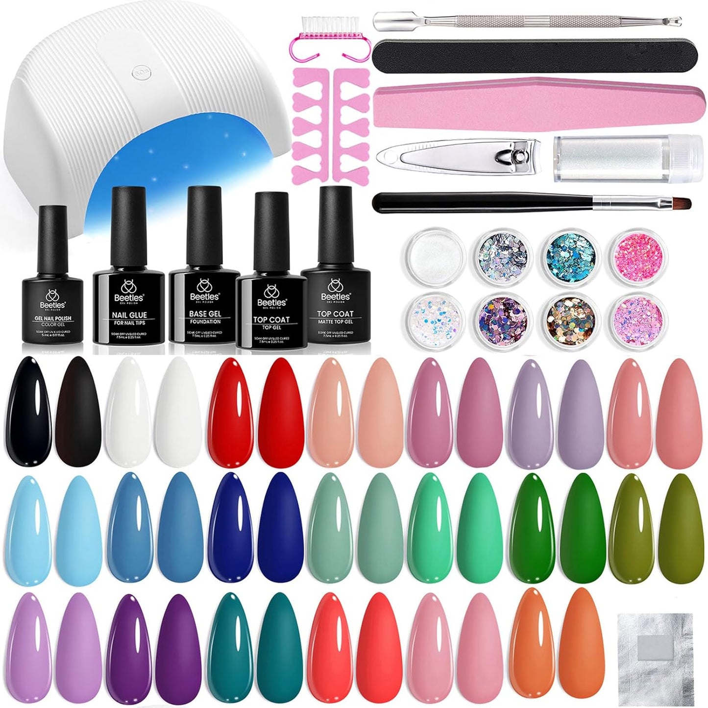 Beetles 36-Color Gel Nail Polish Set | Sparkle & Glitter | Manicure Kit for Women