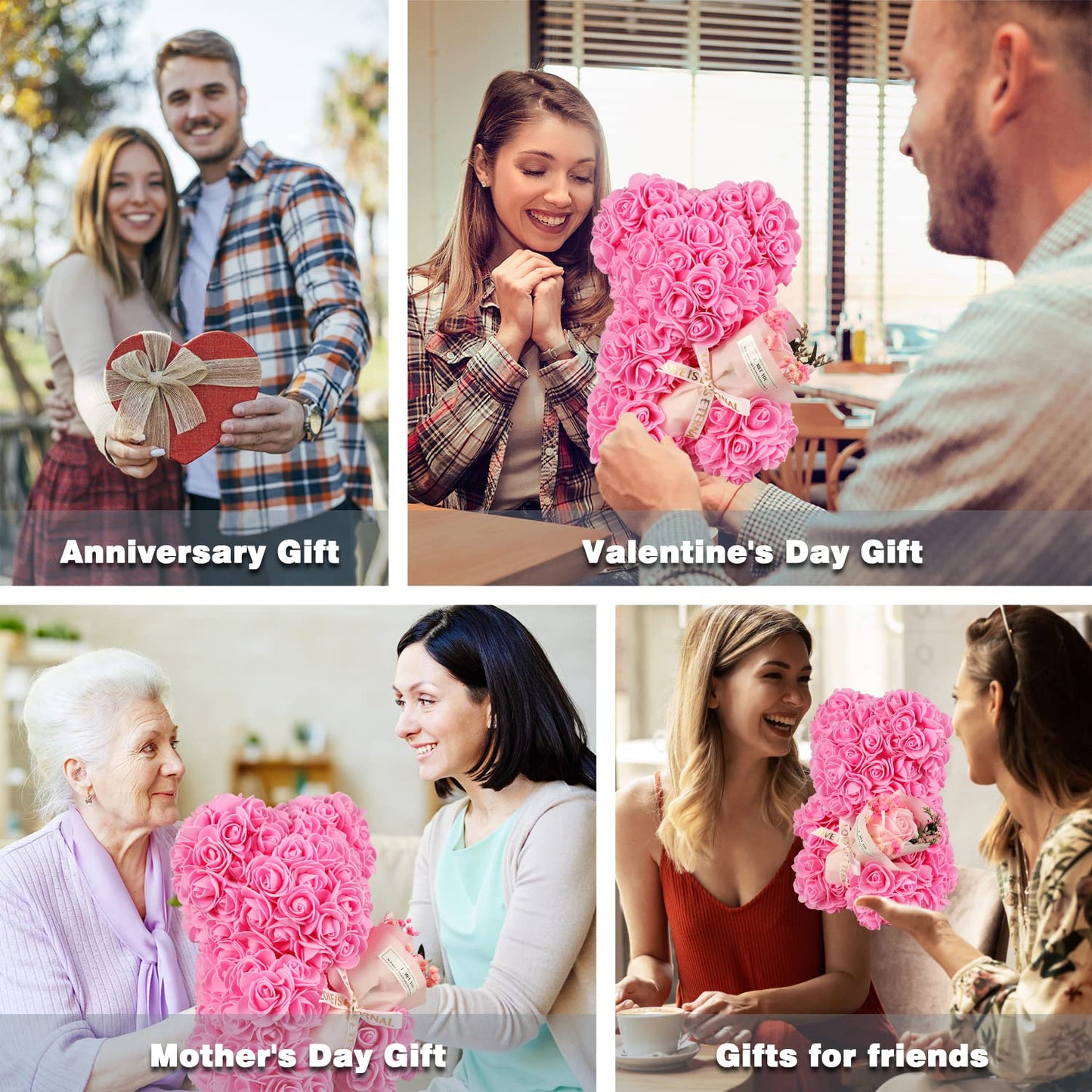 Valentines Day Gifts for Her Rose Bear for Women, Artificial Rose Teddy Bear Birthday Bouquet, Mother's Day Rose Gift, Perfect for Wife, Mom, Grandma (Rose Red)