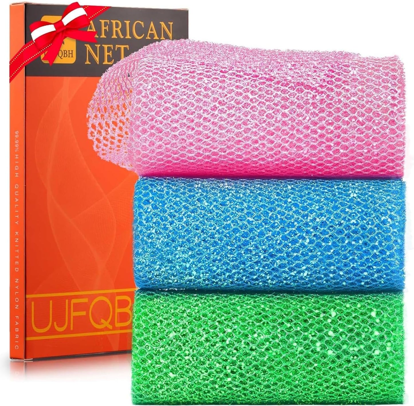 Exfoliating African Bath Sponge Set | 3-Piece Net Body Scrubber | Daily Use