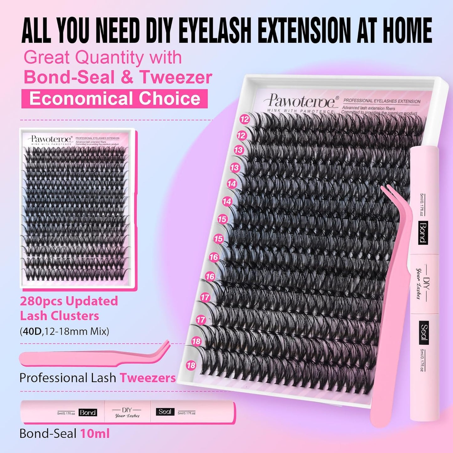 DIY Lash Extension Kit | 280pcs Brown 40D Clusters | 9-16mm Individual Lashes