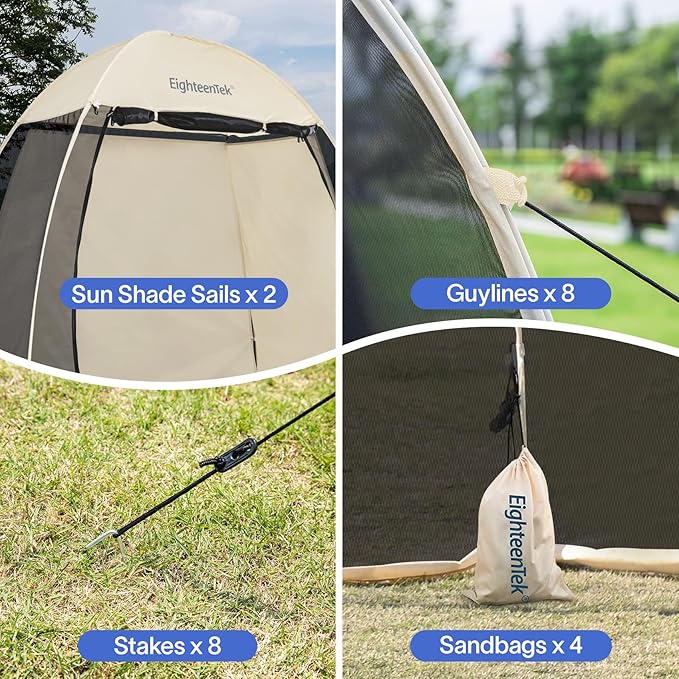 EighteenTek Screen House Gazebo, 2-4-6 Person Pop Up Screen Tent, Instant Screen Room with Carry Bag, Outdoor Mosquito Tent, Sun Shade Shelter for Patio, Garden, Backyard, Deck & Outdoor Activities