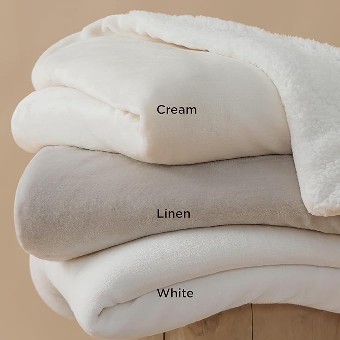 Bedsure Sherpa Fleece Throw Blanket for Couch - Thick and Warm, Soft Fuzzy Plush Throw Blanket for Winter, Cream, 50x60 Inches