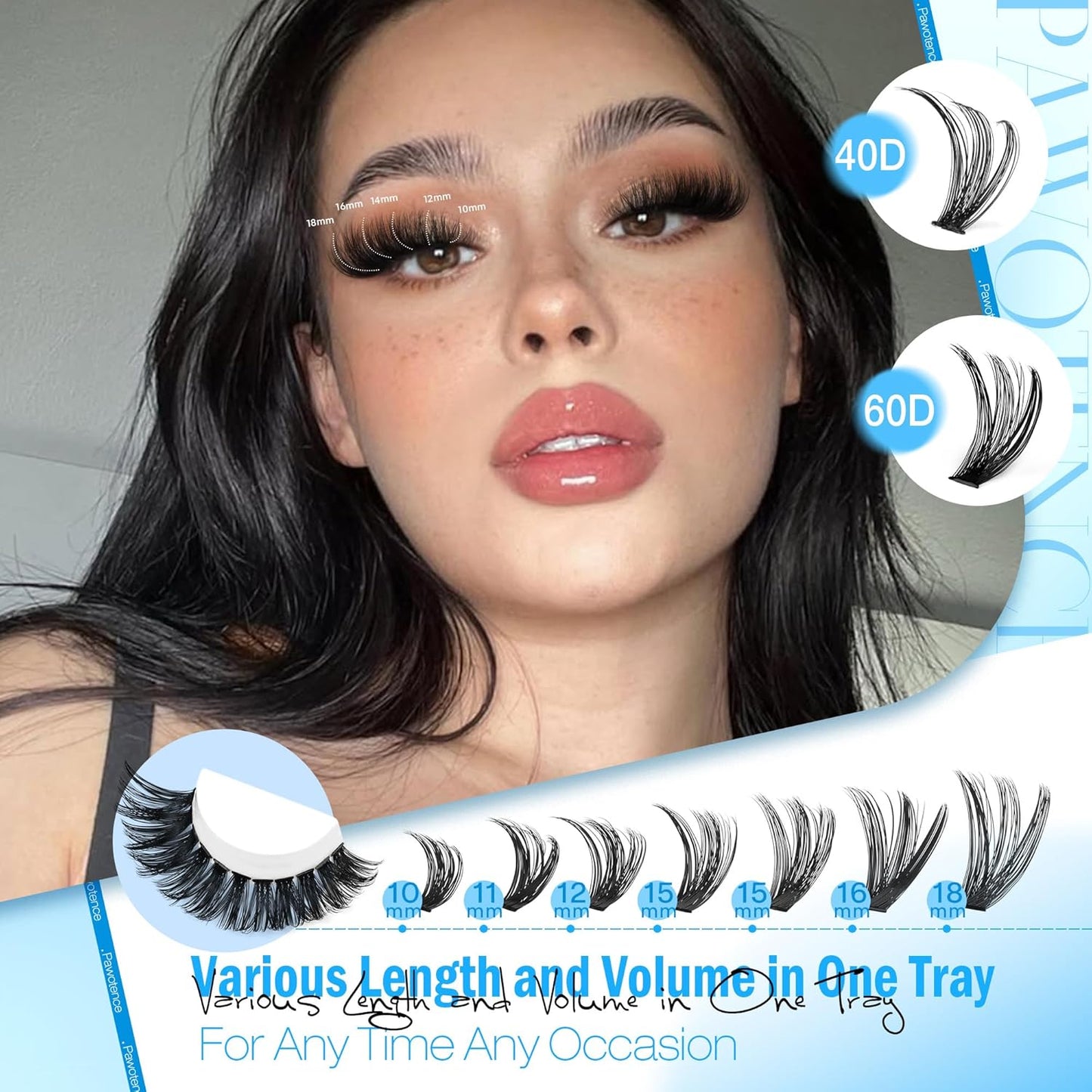 Pawotence 280pcs Lash Clusters | 40D & 50D Individual Eyelash Extensions 8-16mm