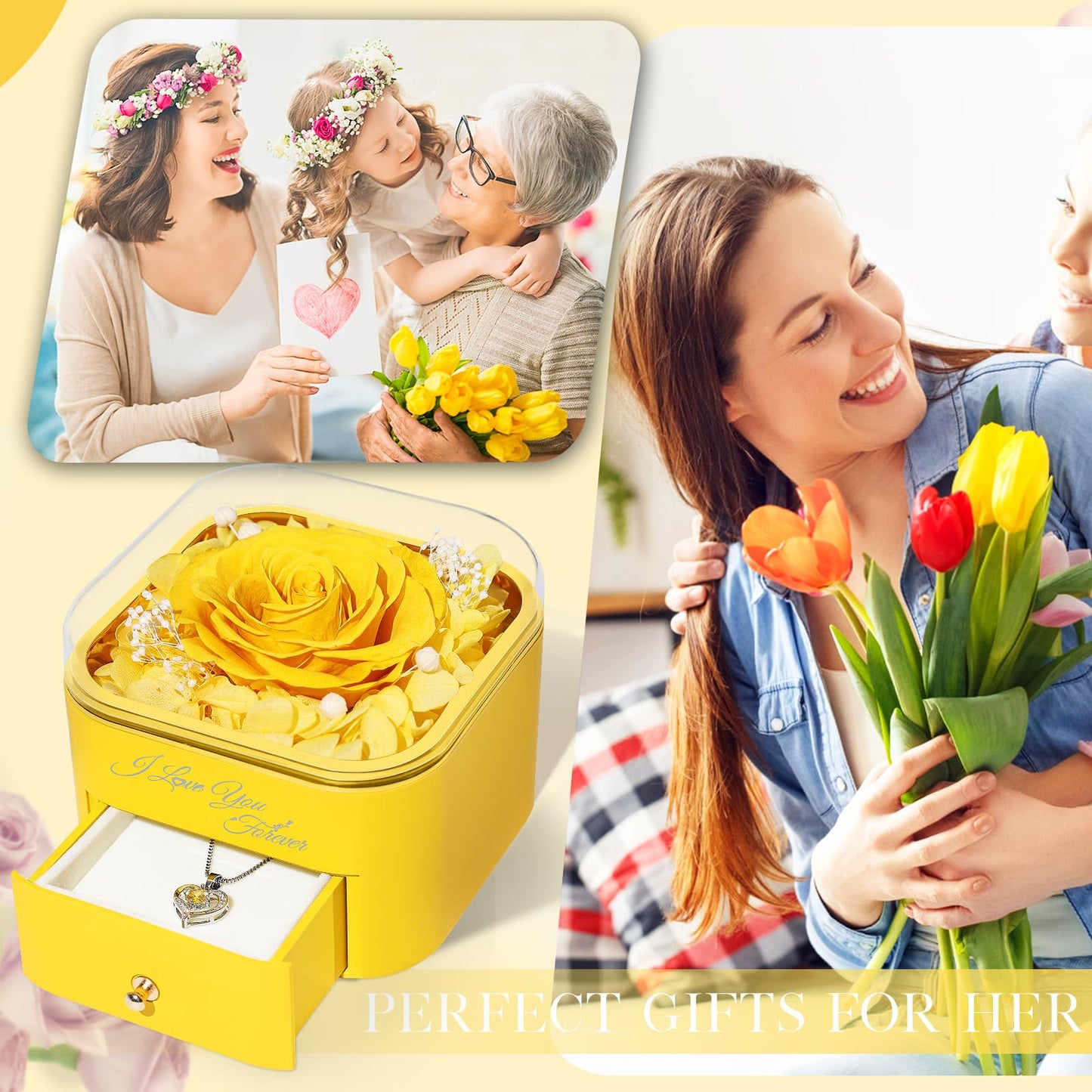 Beferr Valentines Day Gifts for Her Preserved Real Rose with Necklace Eternal Roses Forever Flowers for Delivery Prime Mothers Anniversary Birthday Gifts for Women Mom Grandma Wife Daughter Girlfriend