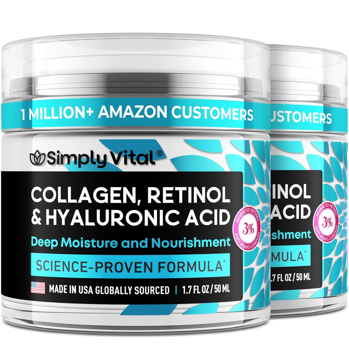 Anti-Aging Retinol Cream | Collagen & Hyaluronic Acid | Daily Moisturizer - 3.38 fl oz