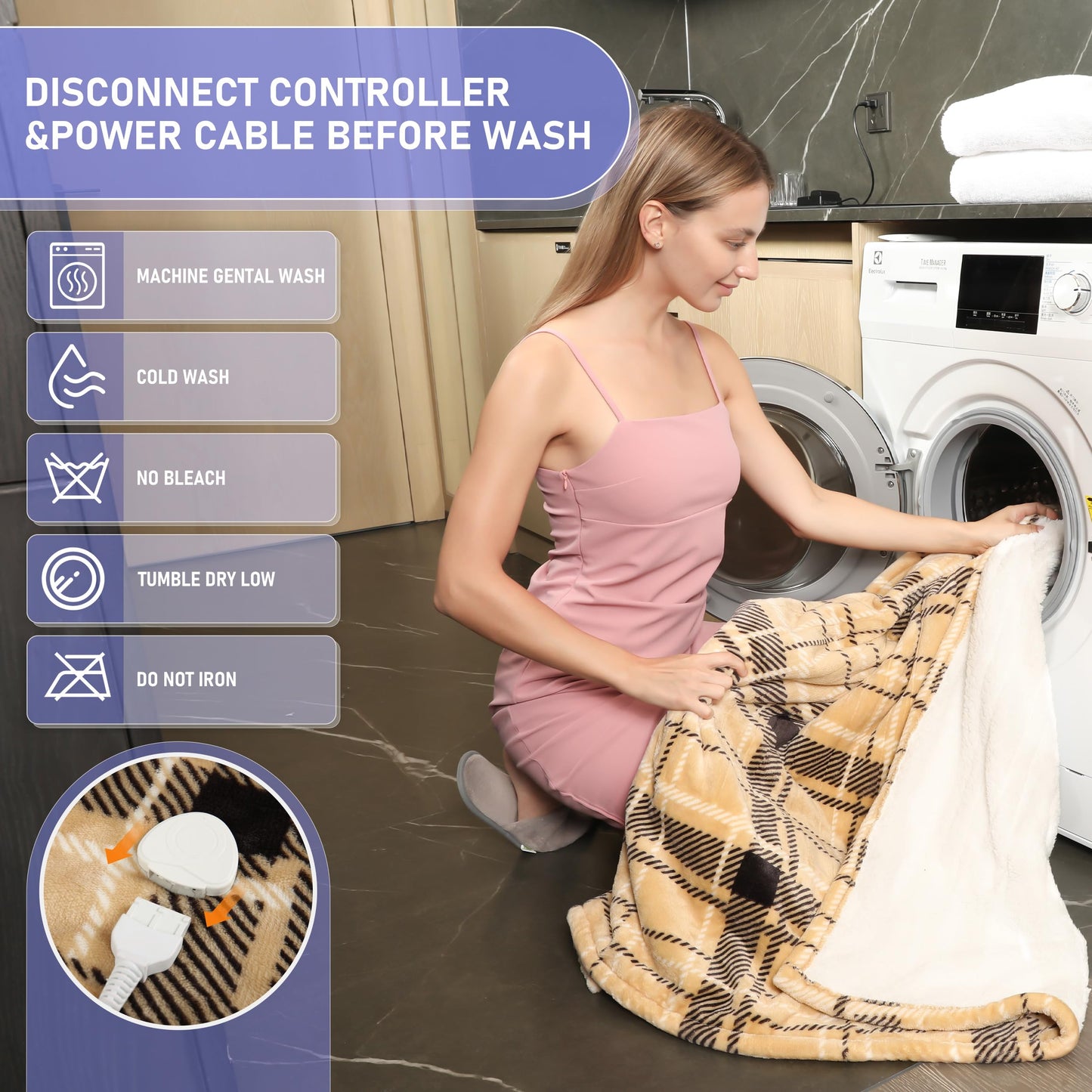 Electric Heated Blanket Queen Size 84''x90'' Soft Flannel & Sherpa Electric Blanket with 10 Heating Levels, Automatically Shut Down After 8h with Overheat Protection Machine Washable