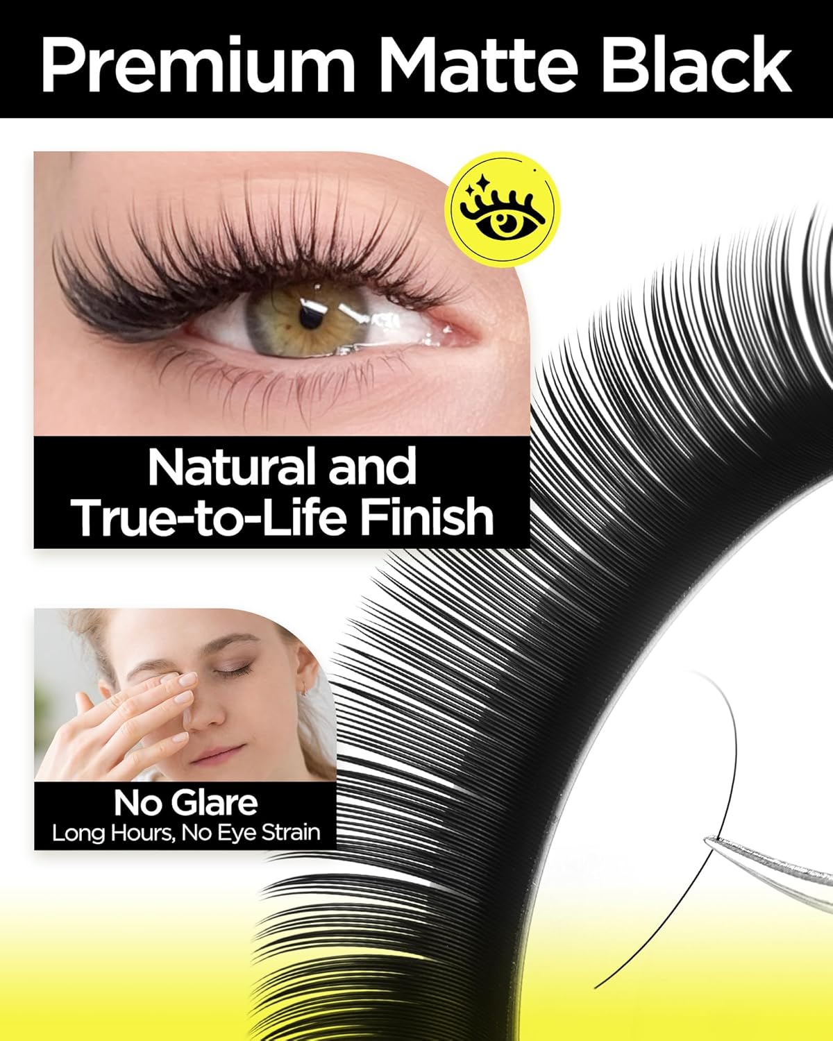 BEYELIAN Eyelash Extension Natural Matte Black 0.05 C Curl 7-15mm Tray Easy Fan Lash Extensions Volume Lashes 100°/212°F High Temperature Resistant Classic Professional Use (0.05 C 15mm)