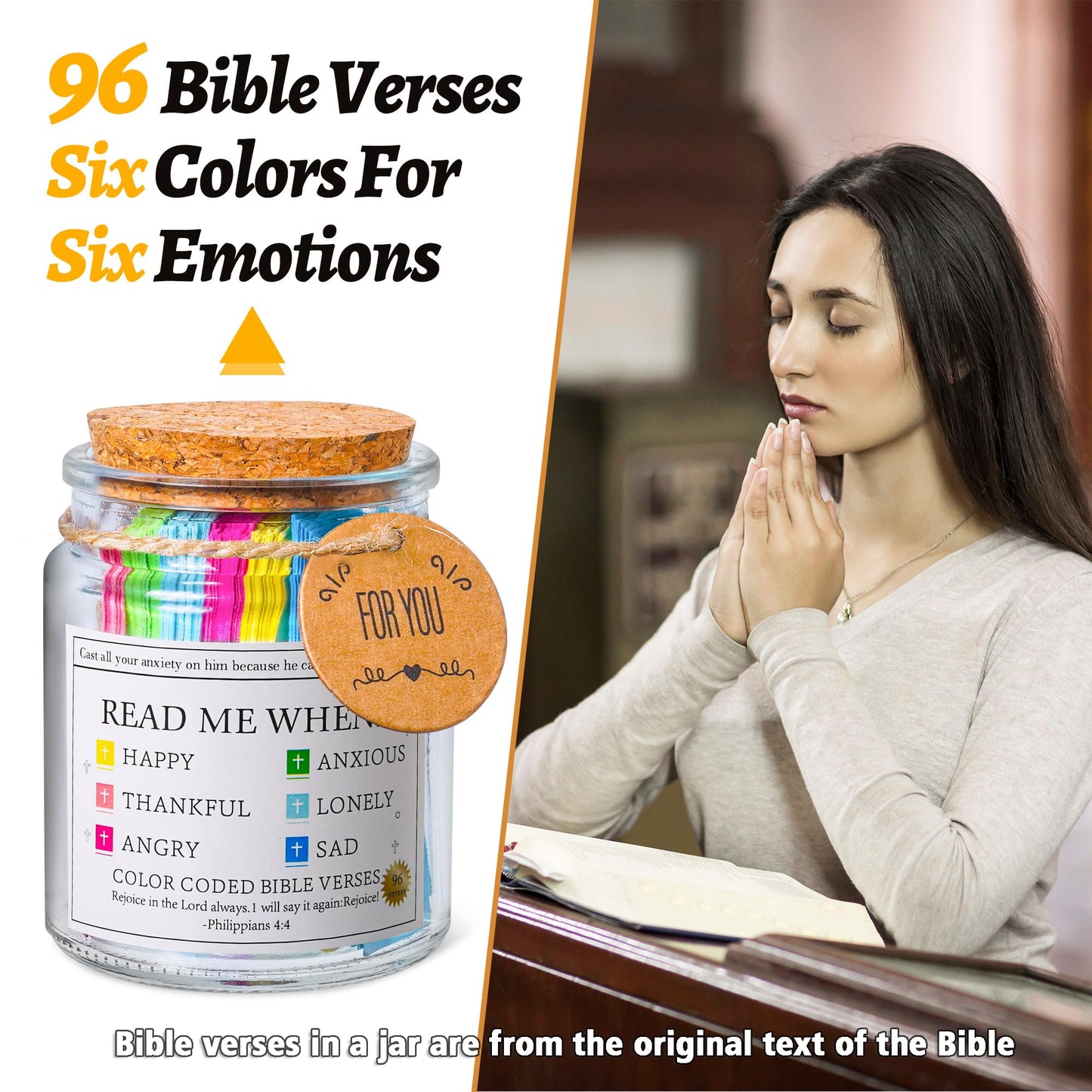Bible Verse Jar, Read Me When Bible Verses Jar for Daily Encouragement, Christian Gifts for Women, Valentines Day Gifts For Him, Her, Birthday Gift for Mom, Prayer Cards With A 48-inch Ribbon Bow