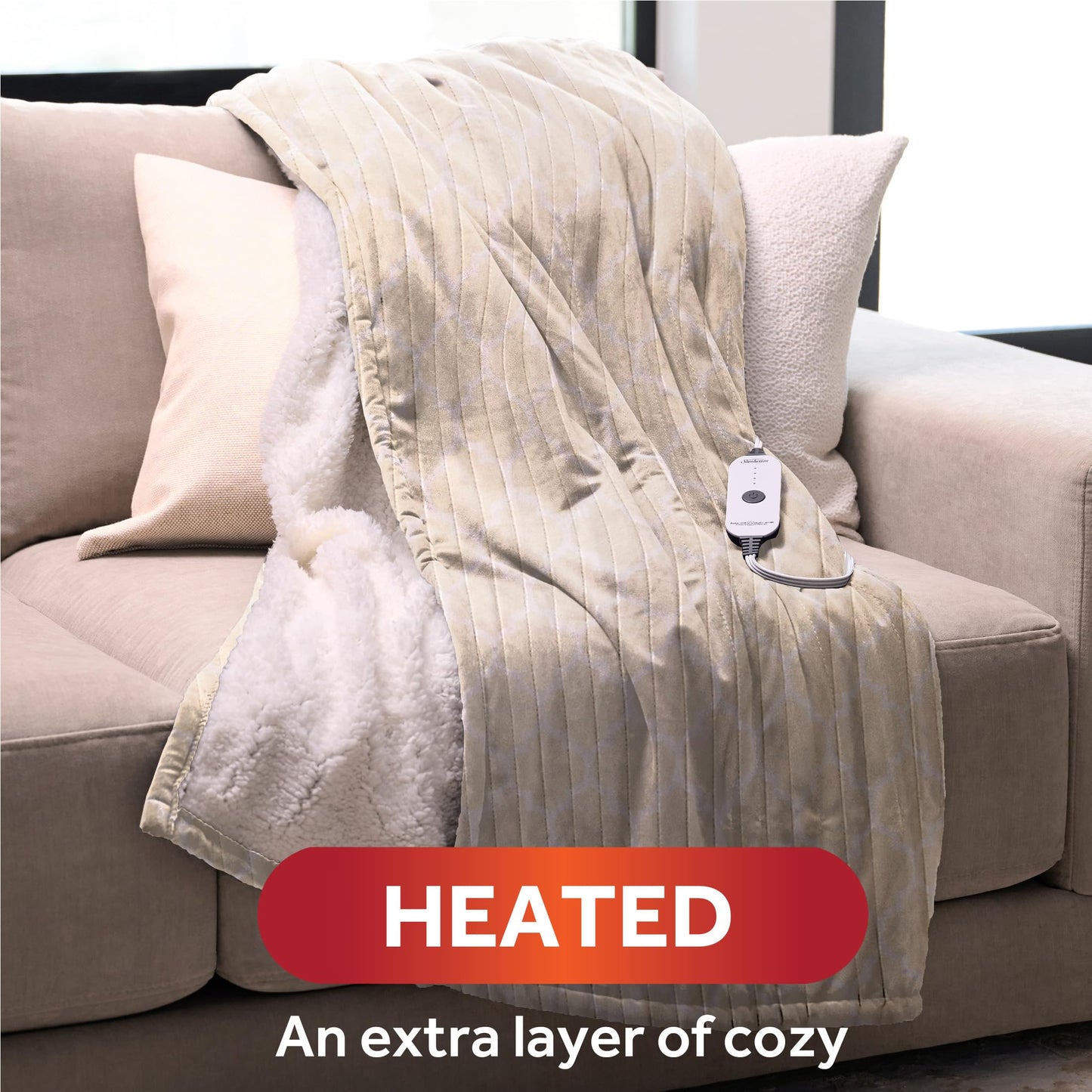 Sunbeam Electric Throw Royal Mink Sherpa Heated Blanket, 4 Heat Settings, 4-Hour Auto Shut-Off, Fast Heating, Luxurious and Ultra Comfy, Night Fog Color, 50" x 60"