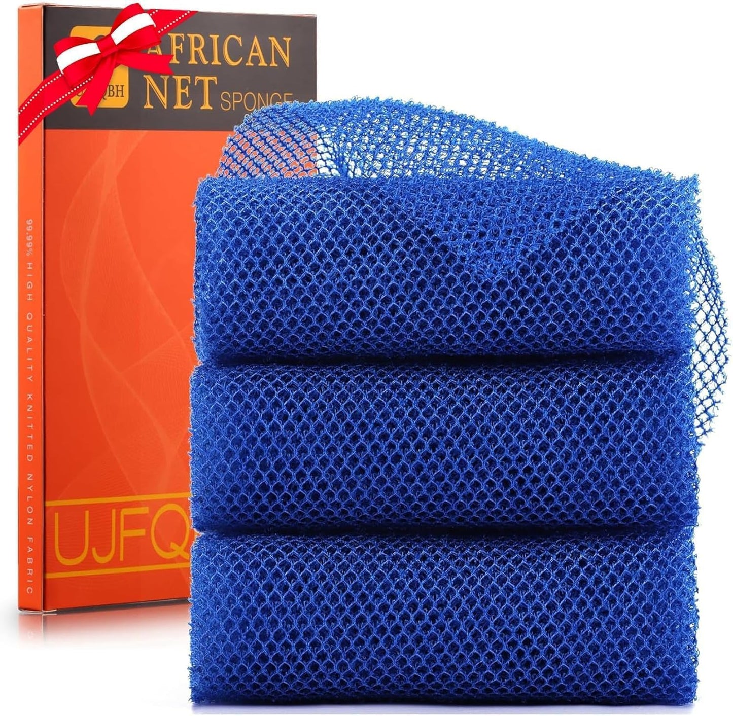 3-Piece African Net Bath Sponge Set | Exfoliating Body Scrubber | Black, Blue, Brown