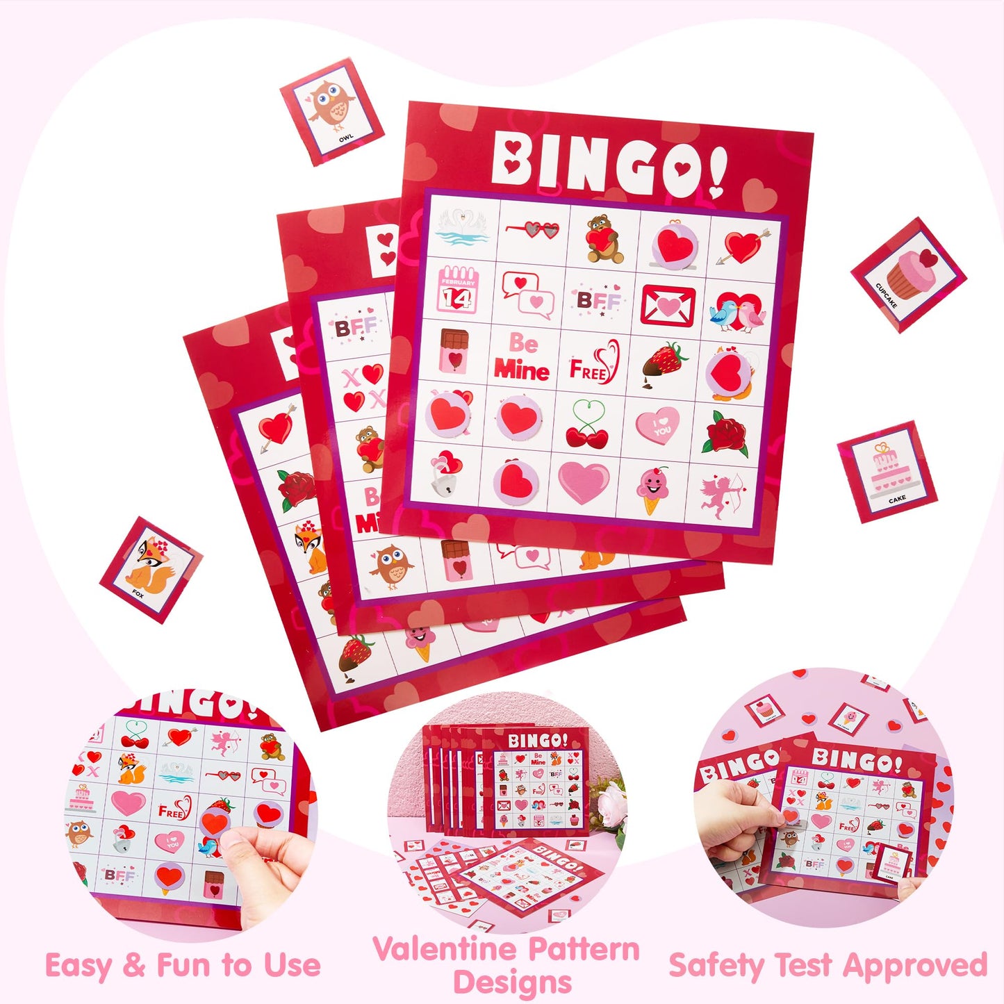 JOYIN 28 Players Valentine's Day Bingo Set, Game Cards for Kids School Classroom Party Supplies, Family Activity