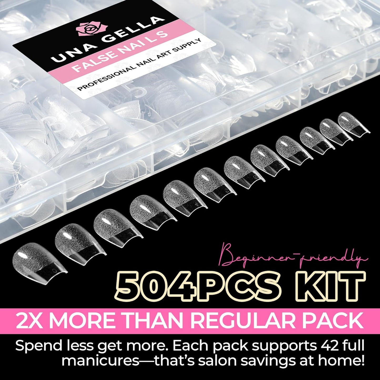 UNA GELLA 504Pcs Short Coffin Gel Press-On Nails | Pre-Etched For Women