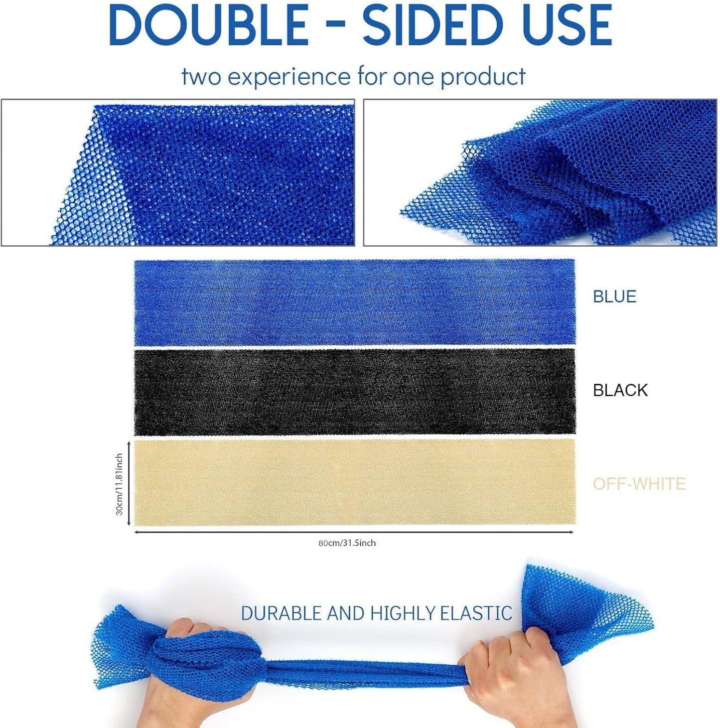 3-Piece African Net Bath Sponge Set | Exfoliating Body Scrubber | Black, Blue, Brown
