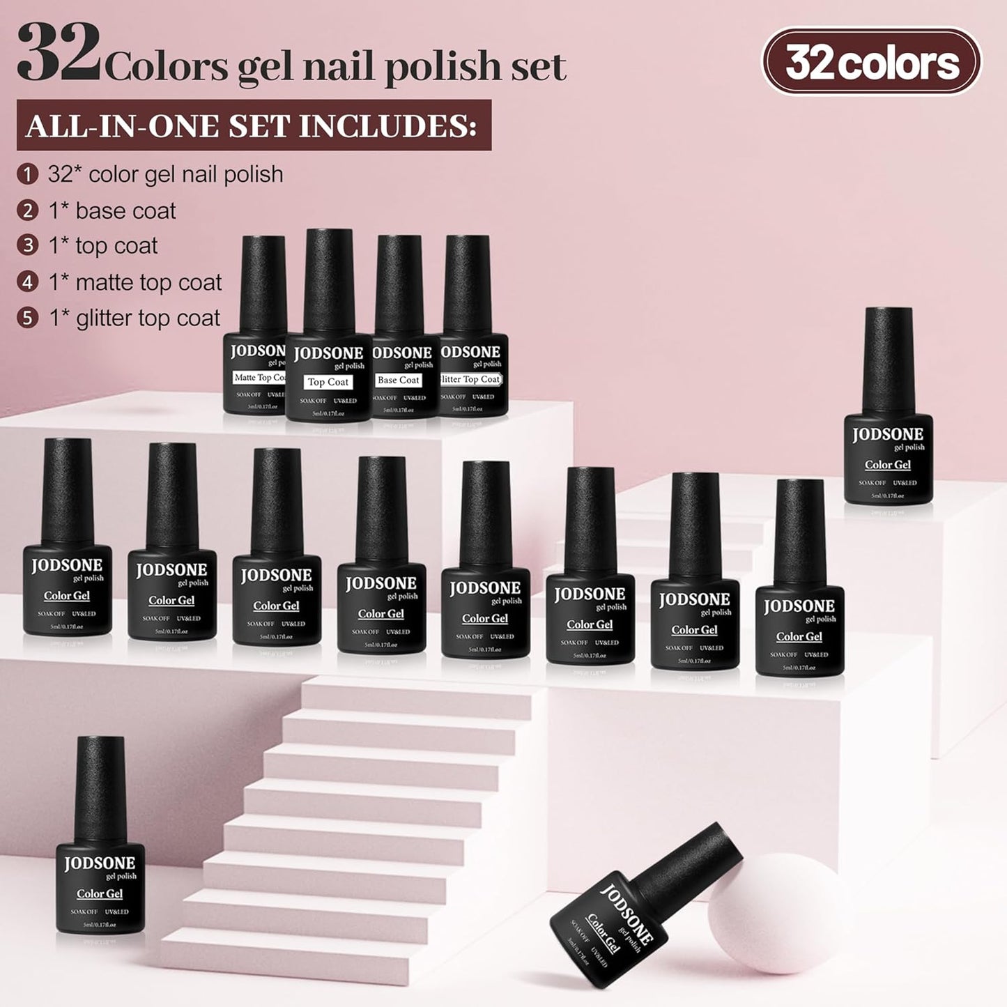 60-Piece Gel Nail Polish Starter Kit | UV Light, 55 Colors, Easy Application