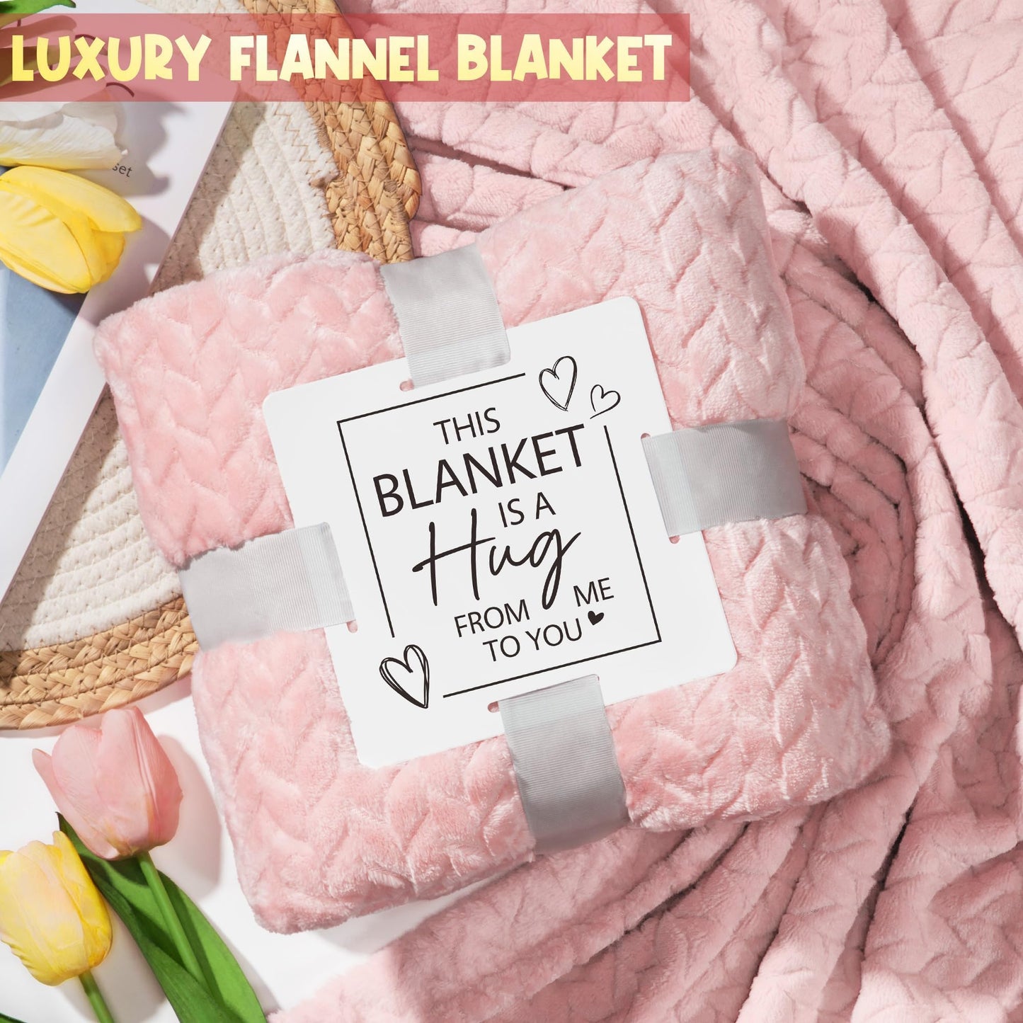 Birthday Gifts for Women Self Care Get Well Soon Gift Baskets, Rose Relaxing Spa Gift Basket Care Package w/ Luxury Flannel Blanket, Unique Valentines Day Gifts for Mom Her Friend Sister Wife Grandma