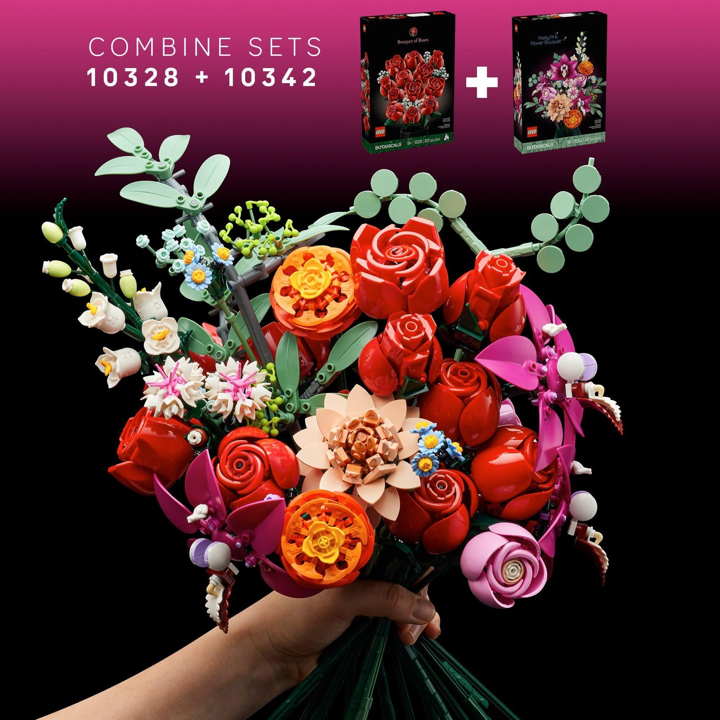 LEGO Botanicals Bouquet of Roses Artificial Flowers - Fake Red Roses Building Set for Adults, Ages 18+ - Gifts for Valentines Day for Her - Home Decor for Table Display - 10328