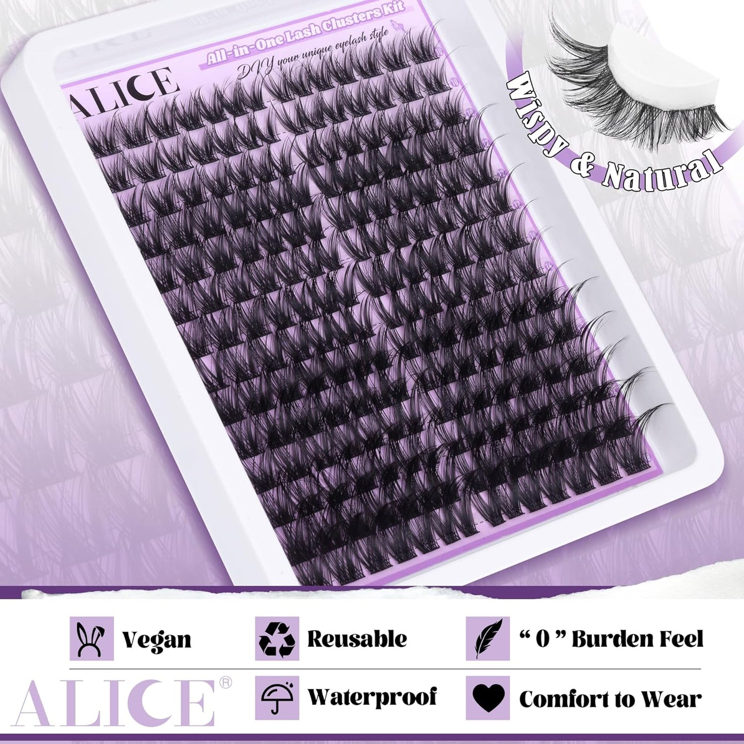 ALICE Wispy Cluster Eyelash Extensions | 192pcs Natural Individual Lashes | DIY 10-18mm