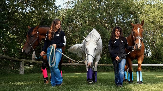 Warrior Fly Boots for Horses - Breathable Mesh Horse Boots for Fly Protection & Leg Comfort - Set of 4 (Goliath Warrior, Neon Pink)
