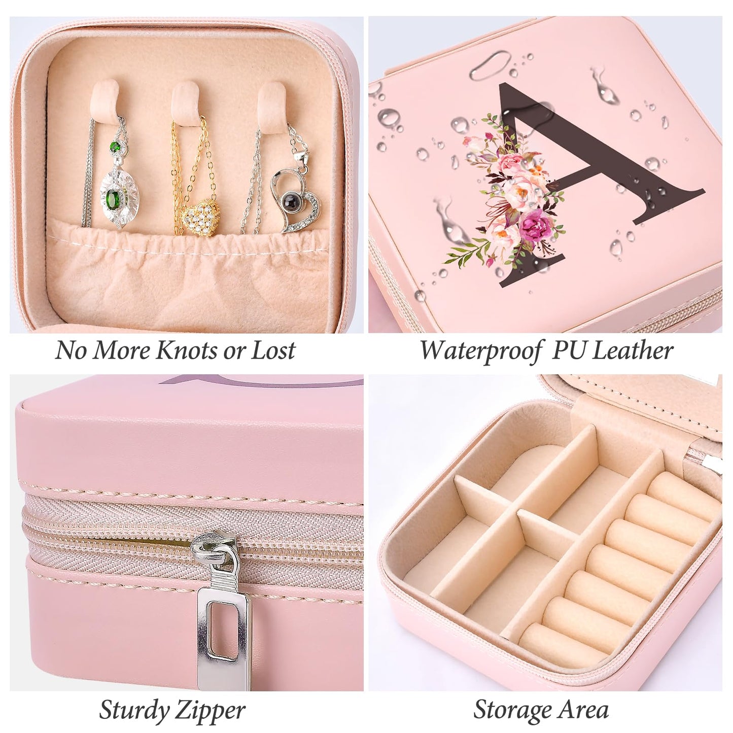 Easter Basket Stuffers for Teens Essentials, Valentines Day Christmas Stocking Stuffers for Women Teen Girl Gifts Trendy Stuff Travel Jewelry Box Case Organizer Personalized Birthday Gifts, Initial A