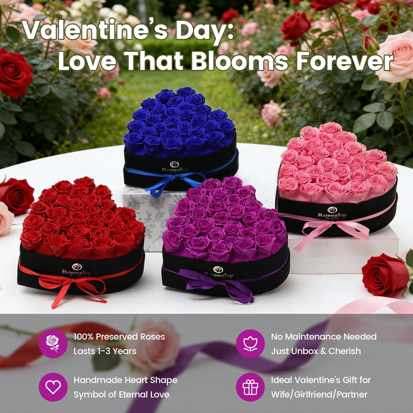 Valentines Day Flowers Roses Gifts for Her,16pcs Red Forever Preserved Roses in Heart Shape Gift Box,Valentines Day Delivery Prime Gifts-Roses Gifts for Women,Mom.