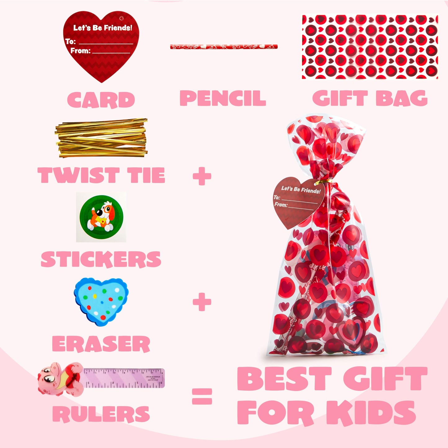 JOYIN 24packs Valentines Day Stationery Gifts, 96pcs Party Favor with Pencil, Erasers, Notebook & Bags for Kids School Classroom Exchange Supplies