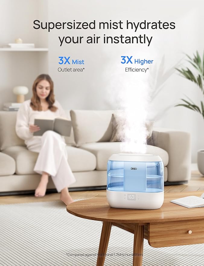 Dreo Humidifiers for Bedroom, Top Fill 4L Smart Cool Mist Humidifier with Oil Diffuser, Cartridge, Nightlight, 32H Runtime, Quiet Ultrasonic Humidifiers for Home, Baby Nursery, Plants, Office, HM311S