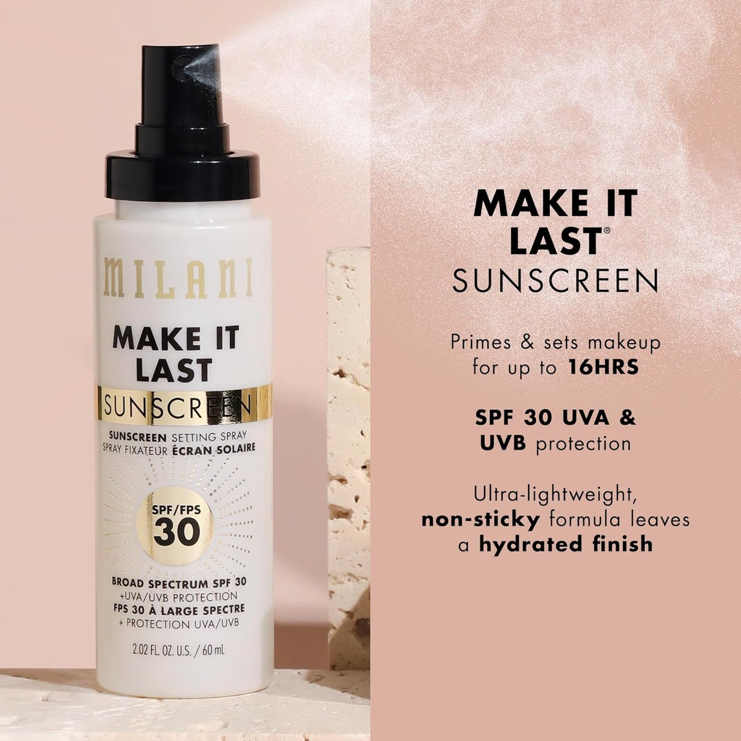 Milani Sunscreen Setting Spray & Primer | SPF 30 UVA/UVB Protection - 2 Pack