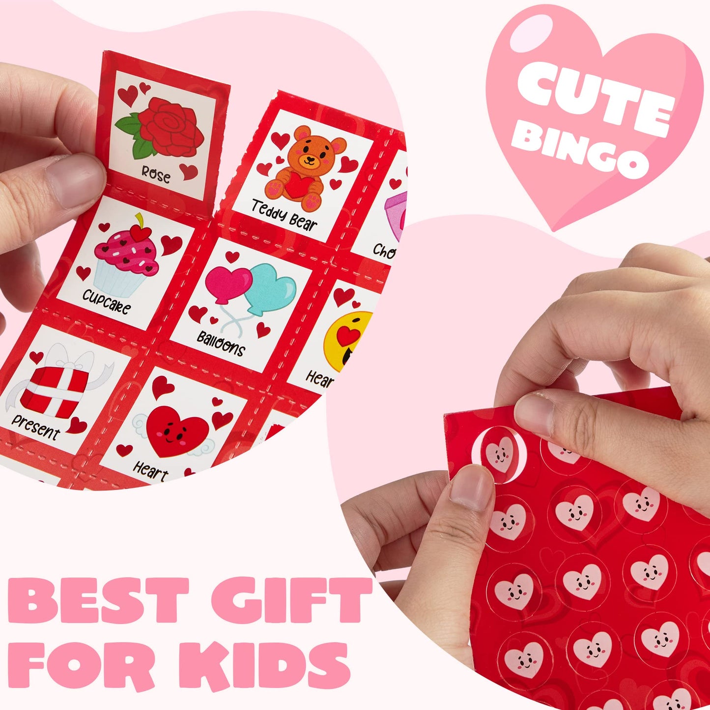 JOYIN 28 Players Valentine's Day Bingo Set, Game Cards for Kids School Classroom Party Supplies, Family Activity