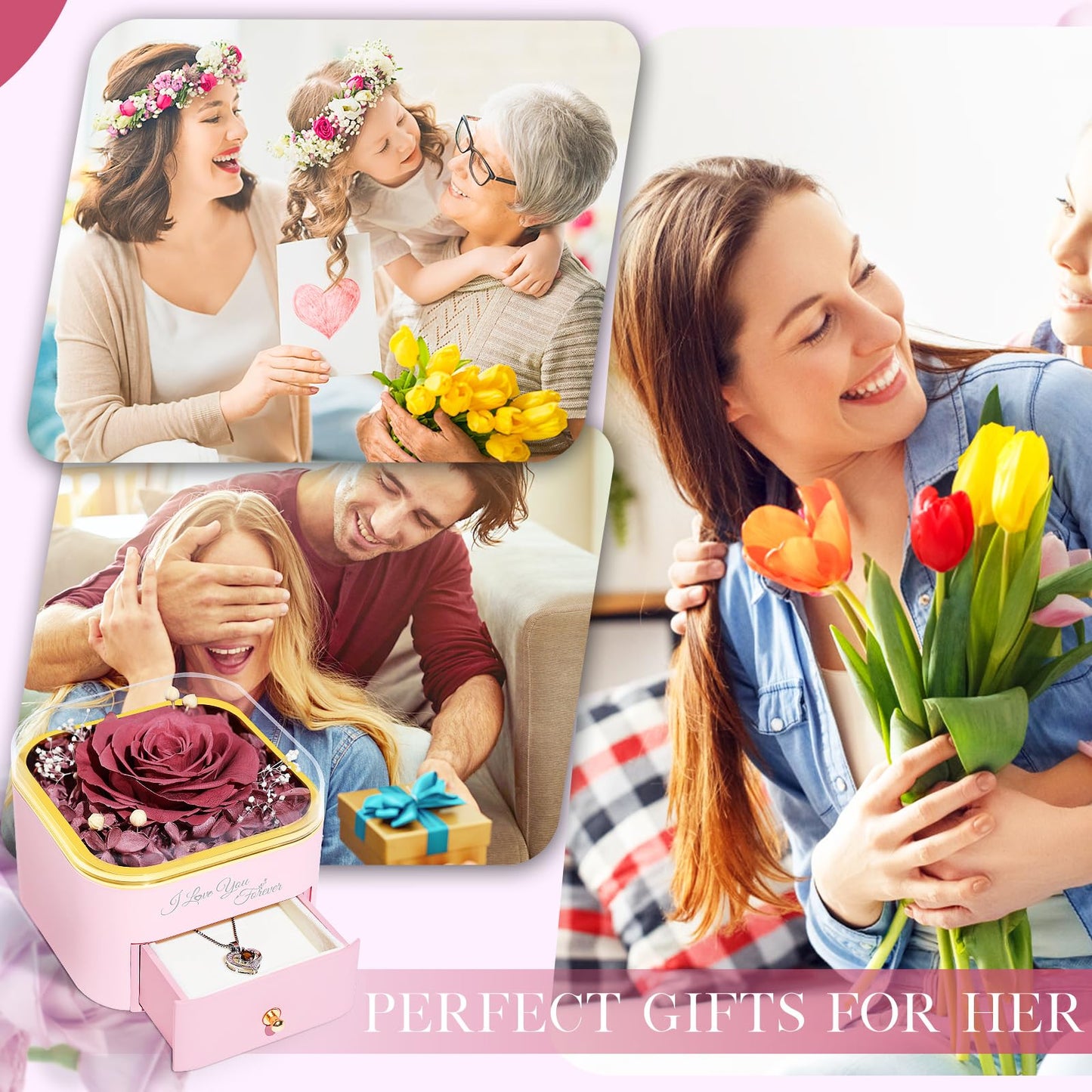 Beferr Valentines Day Gifts for Her Preserved Real Rose with Necklace Eternal Roses Forever Flowers for Delivery Prime Mothers Anniversary Birthday Gifts for Women Mom Grandma Wife Daughter Girlfriend
