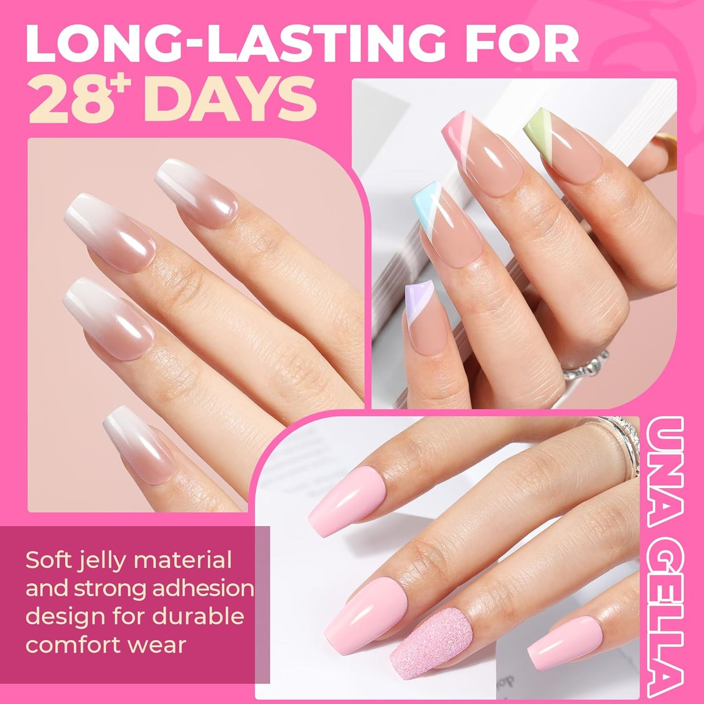 UNA GELLA 504Pcs Short Coffin Gel Press-On Nails | Pre-Etched For Women